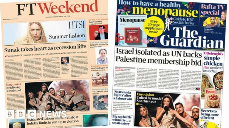Newspaper headlines: ‘Recession lifts’ and Eurovision ‘discord’