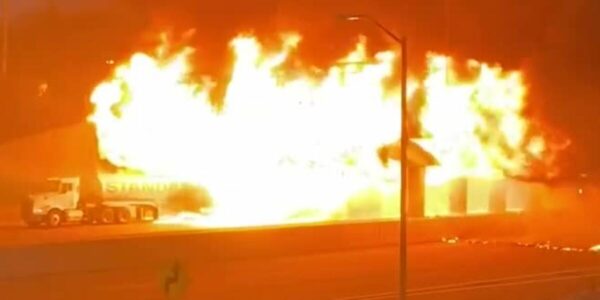 Petroleum tanker fire shuts down major interstate