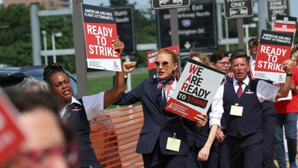 American Airlines flight attendants picket airports as strike looms