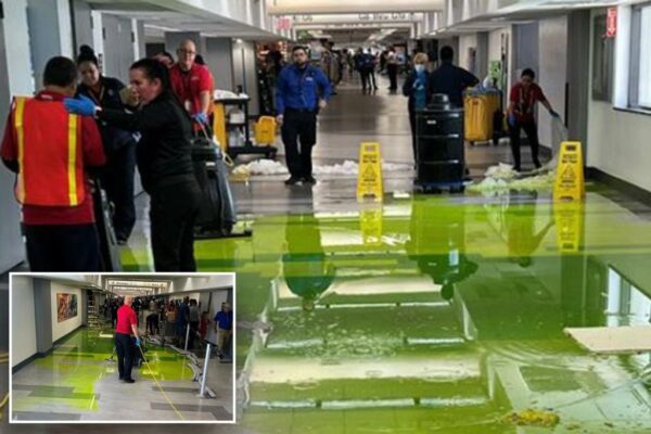 Miami airport floods with mysterious lime green liquid dripping from ceiling